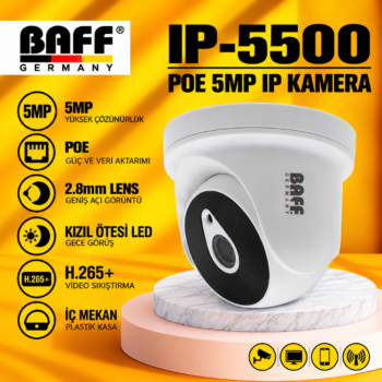 BAFF IP-5500 POE 5MP 2.8mm LENS H.265+ IP KAMERA