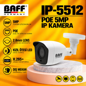 BAFF IP-5512 POE 5MP H.265+ 2.8mm LENS IP KAMERA