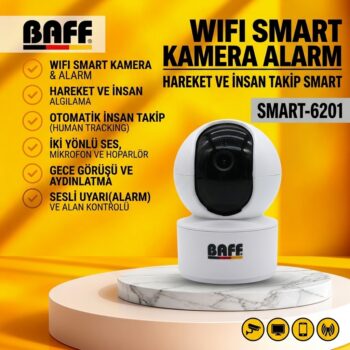 WIFI SMART KAMERA ALARM-HAREKETE İNSAN TAKİP SMART-6201 BAFF