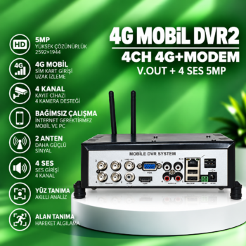4G MOBİL DVR2 4CH 4G+MODEM V.OUT+4SES 5MP
