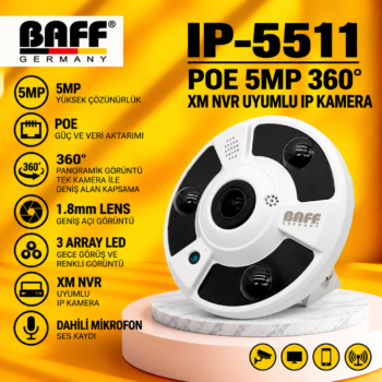 BAFF IP-5511 POE 5MP 360° XM NVR UYUMLU IP KAMERA