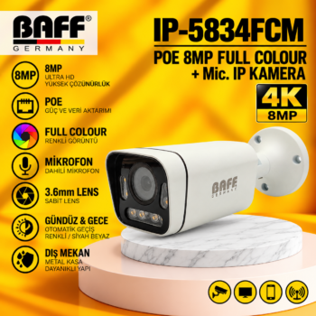 BAFF IP-5834 FCM 4K POE 8MP FULL COLOUR+Mic. IP KAMERA