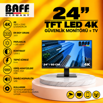 24" TFT LED 4K GÜVENLİK Monitörü + TV
