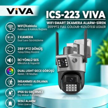 WIFI SMART 2KAMERA,ALARM,355PTZ,FULL COLOUR-KIZILÖTESİ LEDLER,ICS-223 VIVA