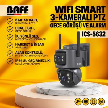 WIFI SMART 2KAMERA,ALARM,355PTZ,FULL COLOUR-INFRARED,ICS-5632 BAFF