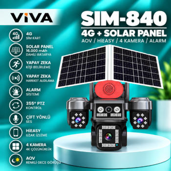 SIM-840 4G+2 SOLAR PANEL,AOV,HiEASY,ALARM,355PTZ,4KAMERA,VIVA