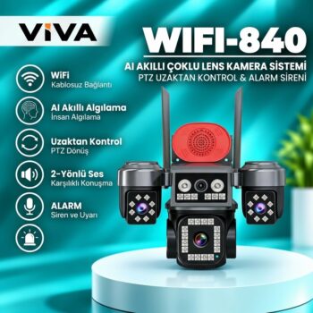 WIFI SMART 4KAMERA ALARM-SİREN 355PTZ FULL COLOUR-INFRARED WIFI-840 VIVA