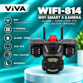 WIFI SMART 4KAMERA ALARM-SİREN 355PTZ FULL COLOUR-INFRARED WIFI-814 VIVA